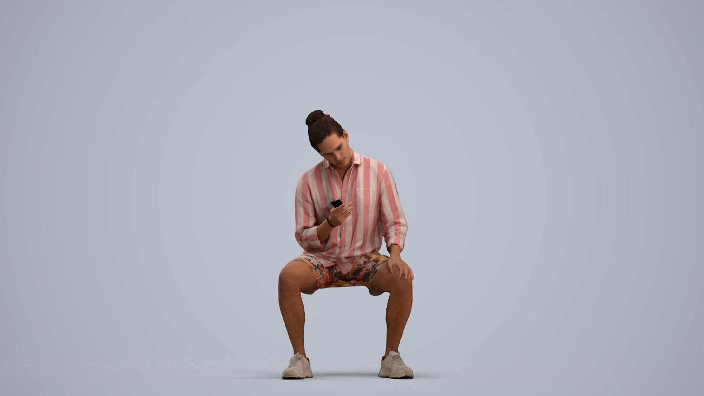 photogrammetry 3D man casual sitting, realistic human model archviz FBX, standing pose render