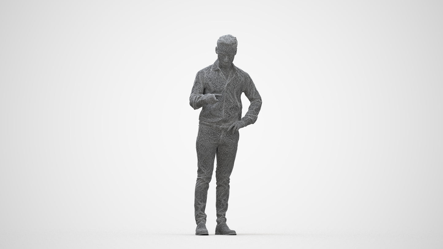 realistic 3D man business standing, scanned archviz people for Blender and 3ds Max, wireframe back view