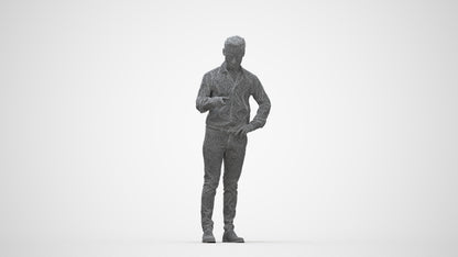 realistic 3D man business standing, scanned archviz people for Blender and 3ds Max, wireframe back view