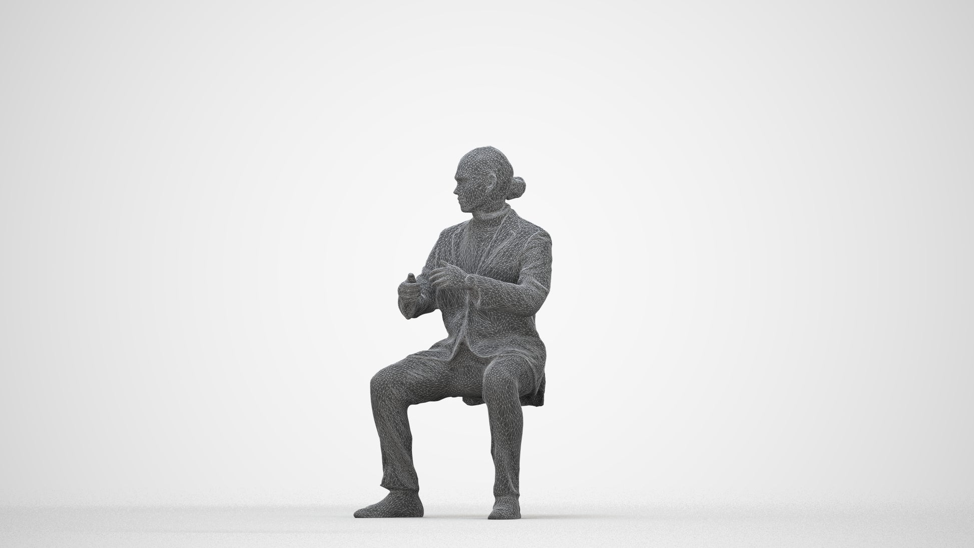 realistic 3D man business, scanned archviz people for Blender and 3ds Max, wireframe back view