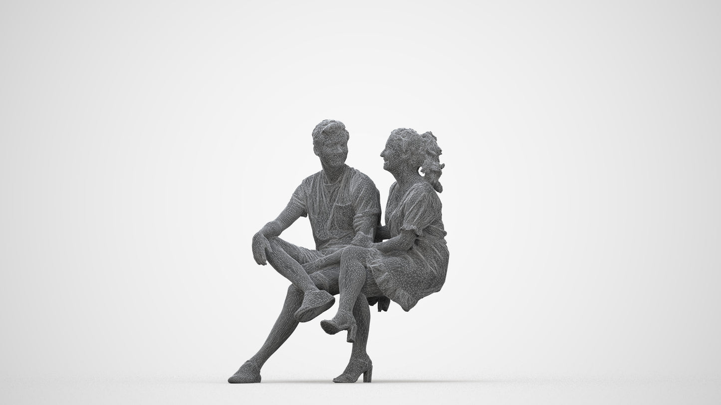 3D scanned woman couple casual, photorealistic archviz people for Enscape and SketchUp, wireframe back view