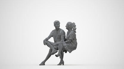 3D scanned woman couple casual, photorealistic archviz people for Enscape and SketchUp, wireframe back view
