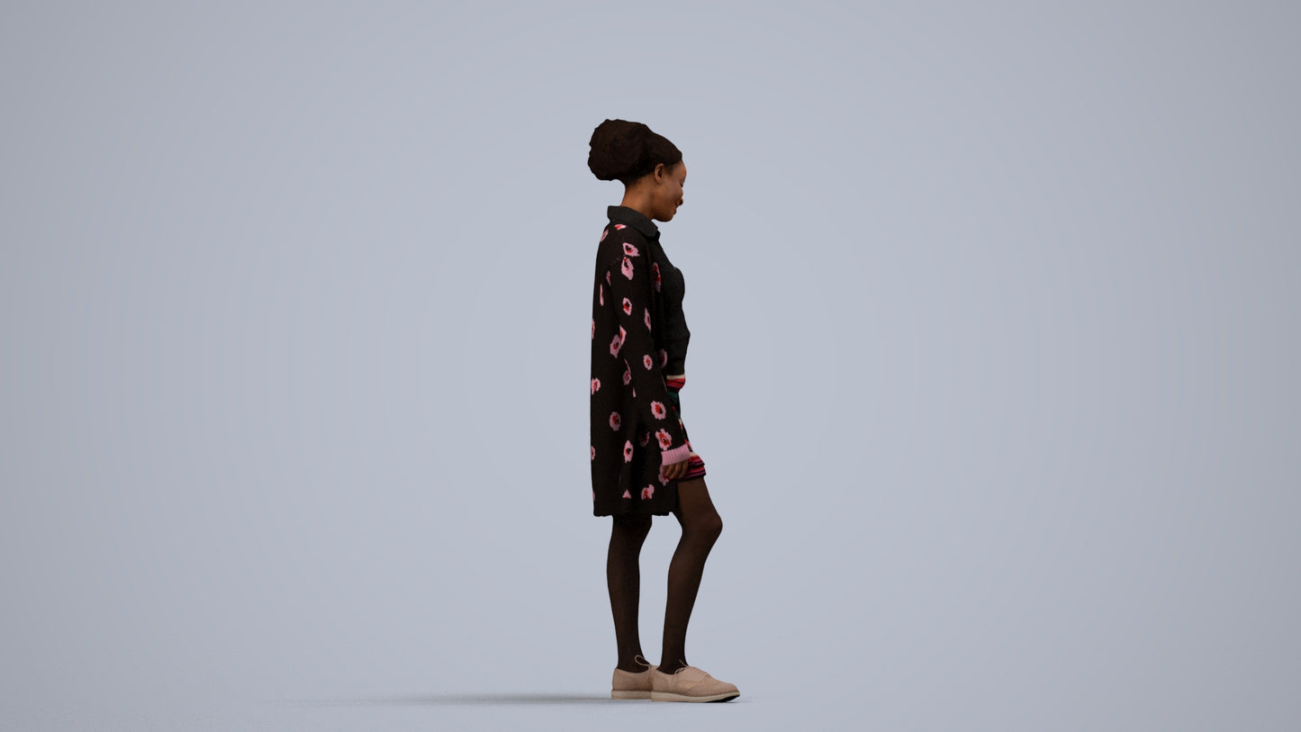 realistic 3D people woman casual standing, render-ready for V-Ray and Corona, FBX OBJ, side view render