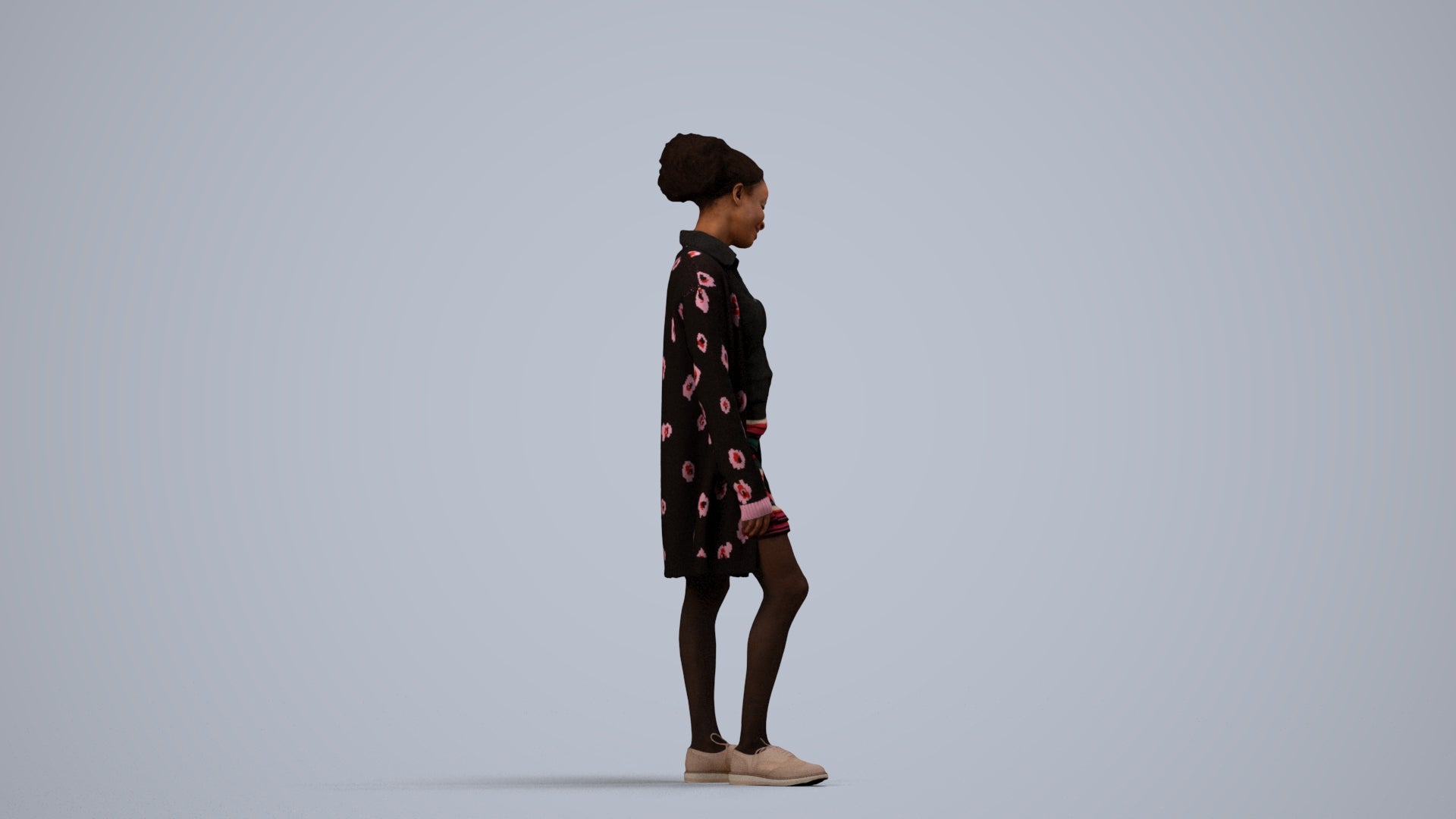 realistic 3D people woman casual standing, render-ready for V-Ray and Corona, FBX OBJ, side view render