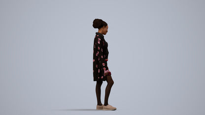realistic 3D people woman casual standing, render-ready for V-Ray and Corona, FBX OBJ, side view render