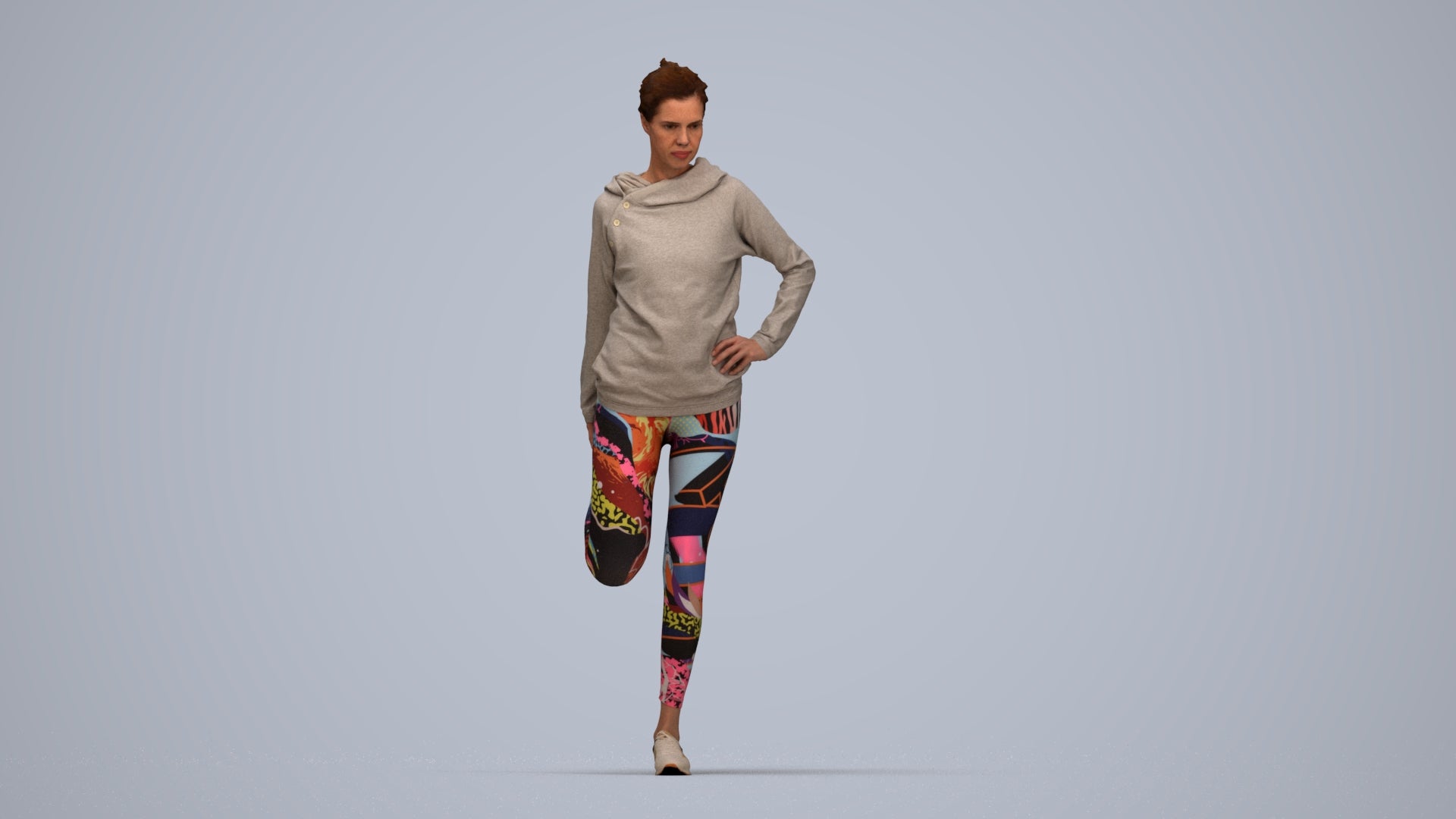 realistic 3D people woman sport, render-ready for V-Ray and Corona, FBX OBJ, top-down view render