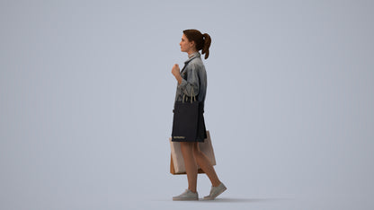 realistic 3D human woman casual walking, archviz people FBX OBJ for Blender, three-quarter view render