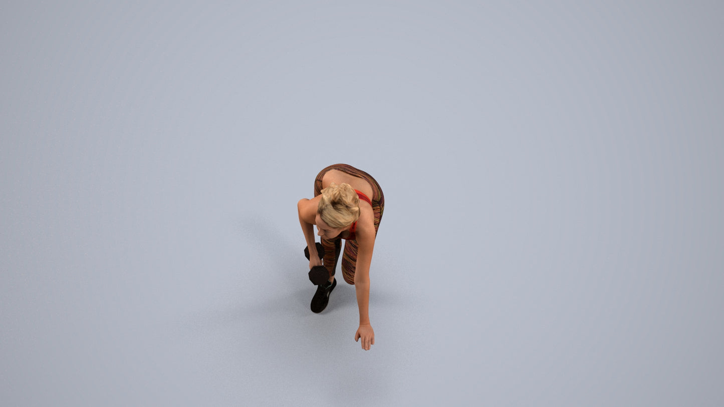 3D human model woman sport, photogrammetry scanned person for archviz, back view render