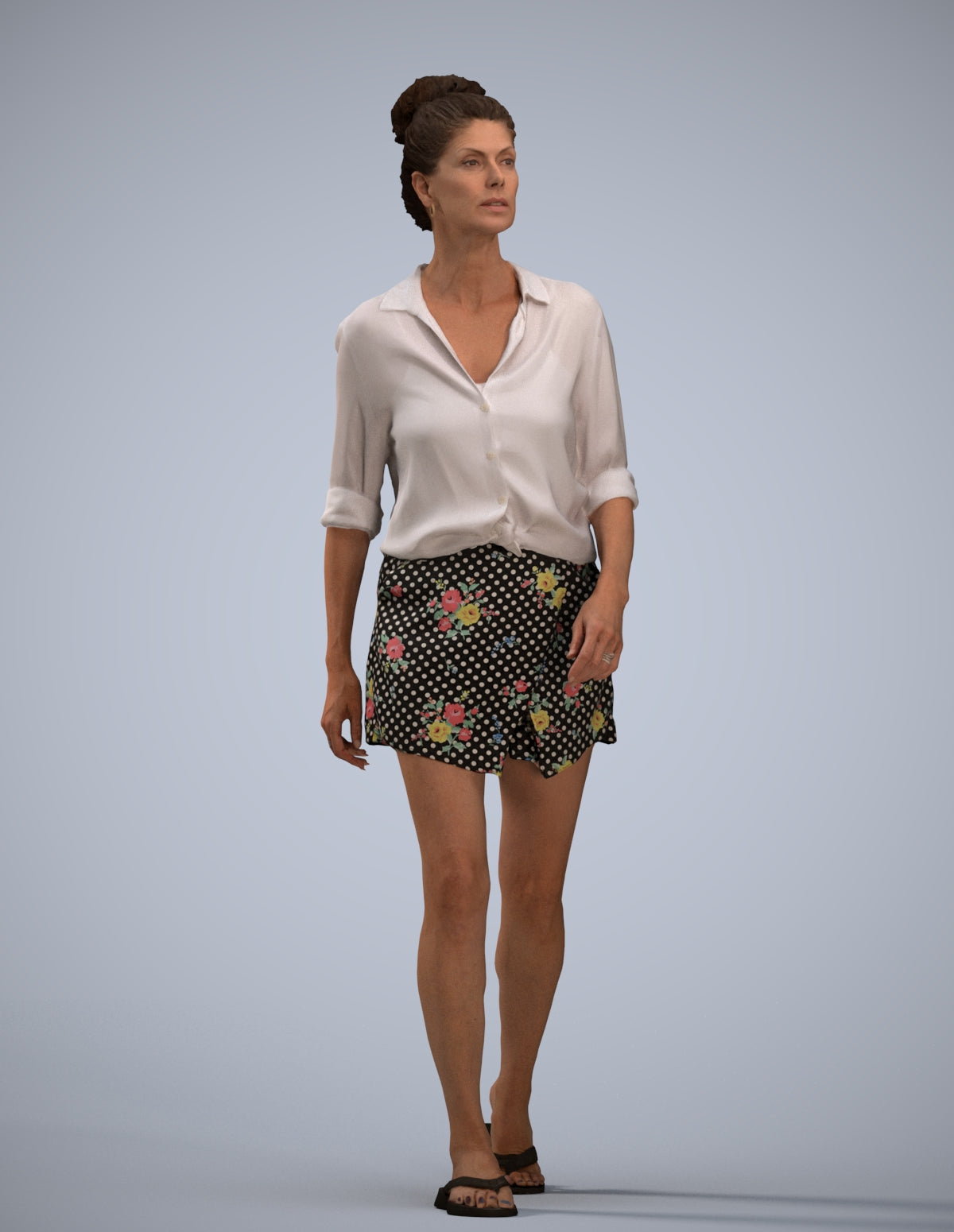 3D human model woman casual standing, photogrammetry scanned person for archviz