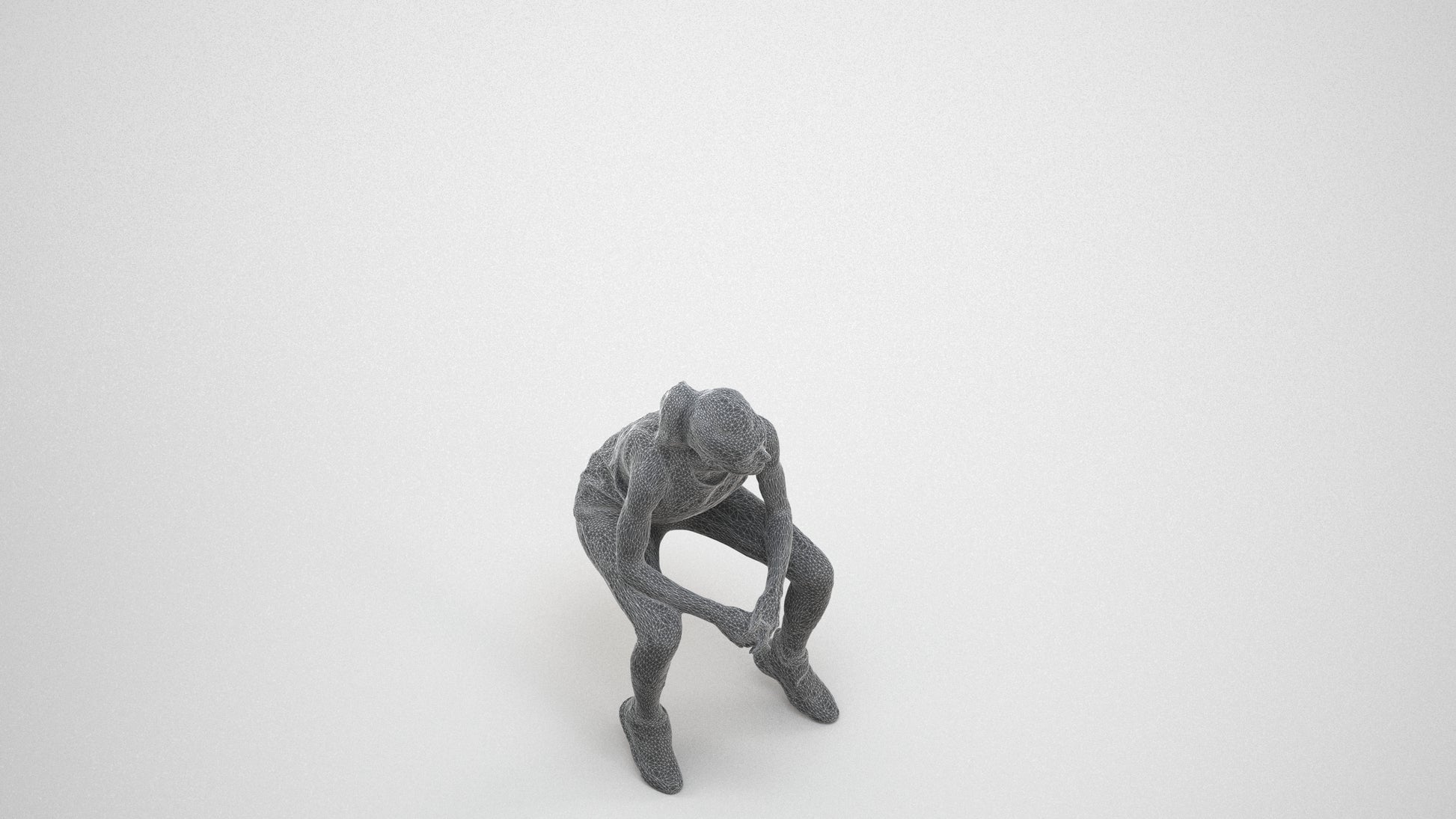 3D human model woman sport, photogrammetry scanned person for archviz, wireframe three-quarter view