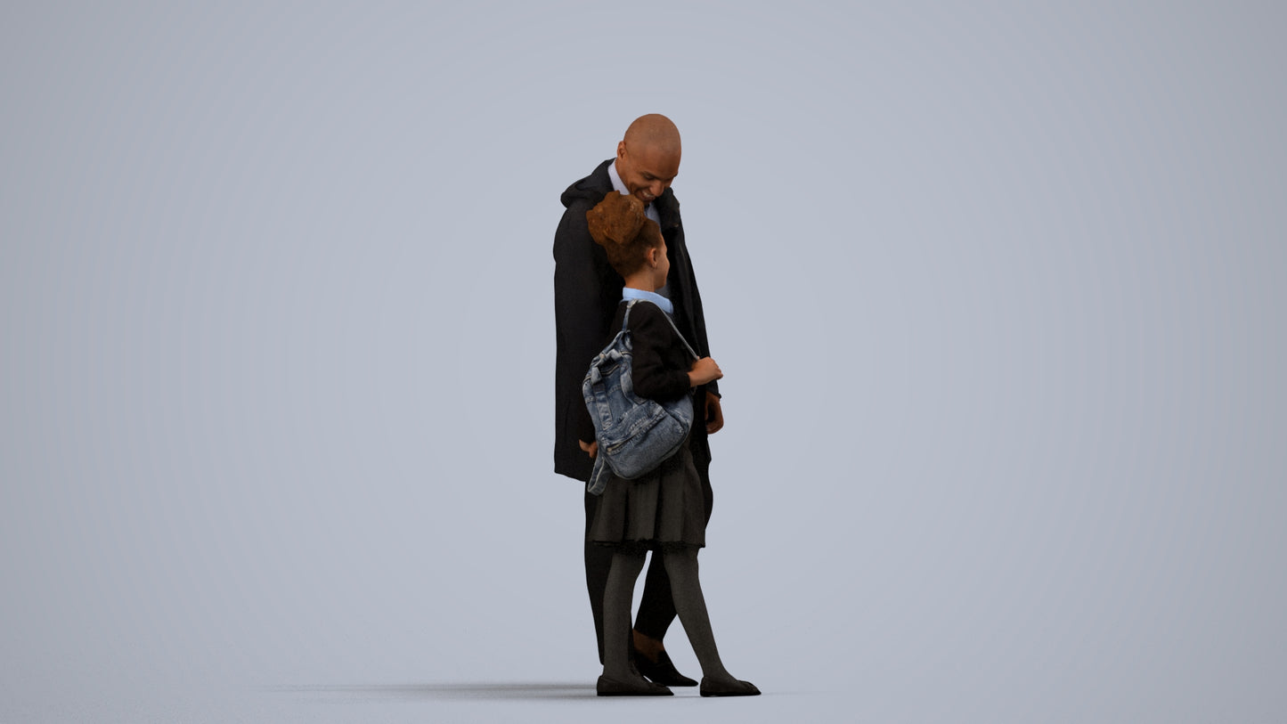 realistic 3D human girl business kids, archviz people FBX OBJ for Blender, side view render
