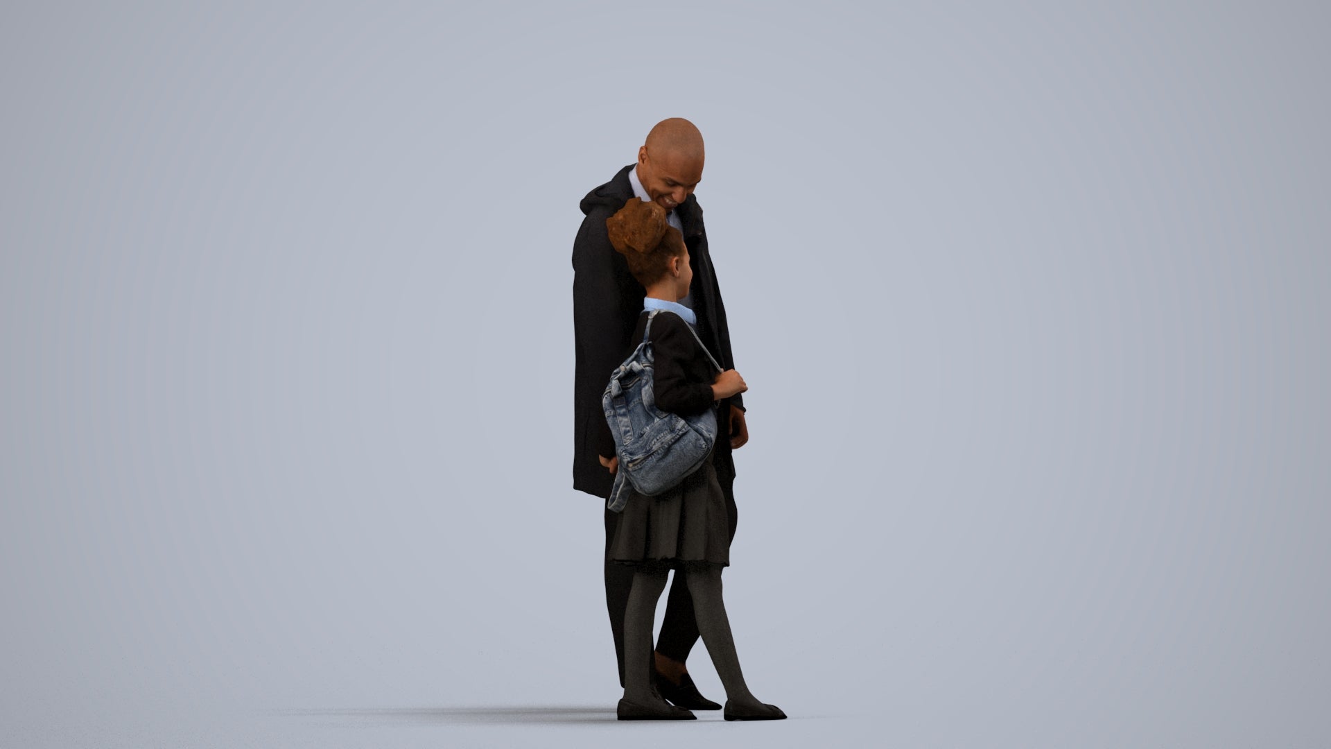 realistic 3D human girl business kids, archviz people FBX OBJ for Blender, side view render