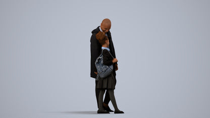 realistic 3D human girl business kids, archviz people FBX OBJ for Blender, side view render