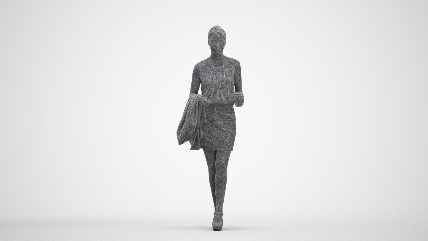 realistic 3D woman business walking, scanned archviz people for Blender and 3ds Max, three-quarter front view render