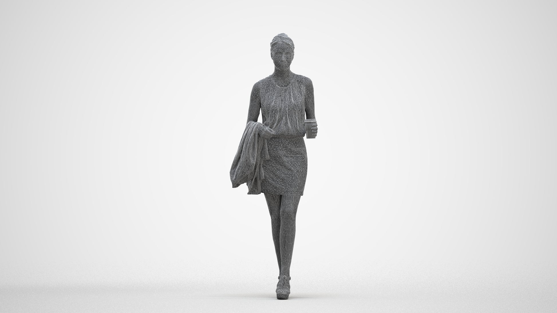 realistic 3D woman business walking, scanned archviz people for Blender and 3ds Max, three-quarter front view render