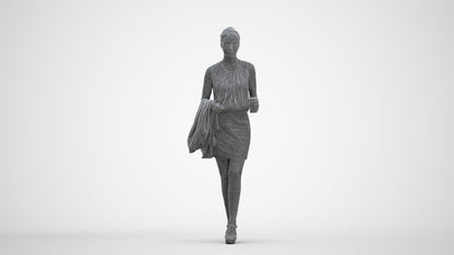 realistic 3D woman business walking, scanned archviz people for Blender and 3ds Max, three-quarter front view render