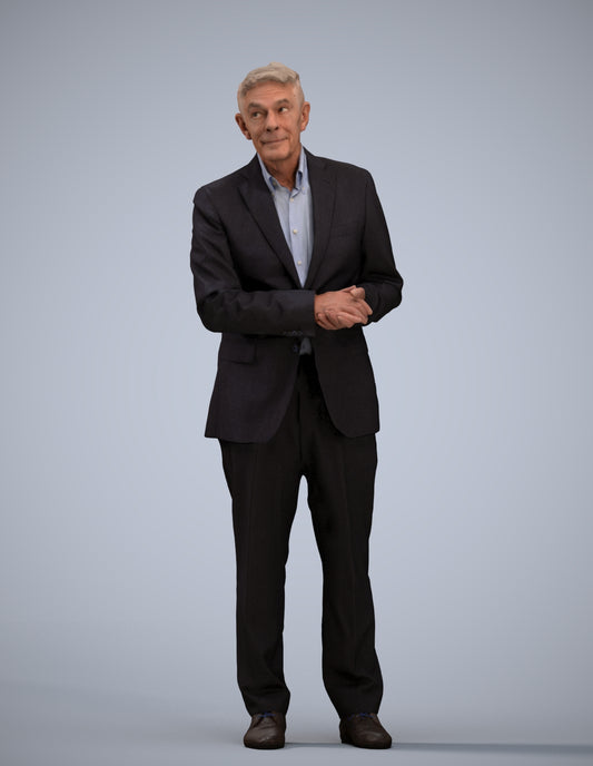 scanned 3D senior man business, photogrammetry people for Enscape and V-Ray