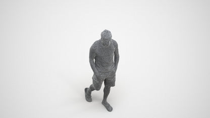 3D human model man casual walking, photogrammetry scanned person for archviz, wireframe three-quarter view