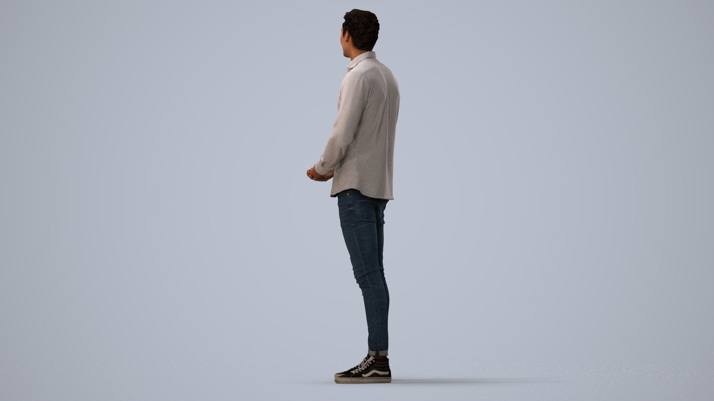 realistic 3D human man casual standing, archviz people FBX OBJ for Blender, three-quarter view render