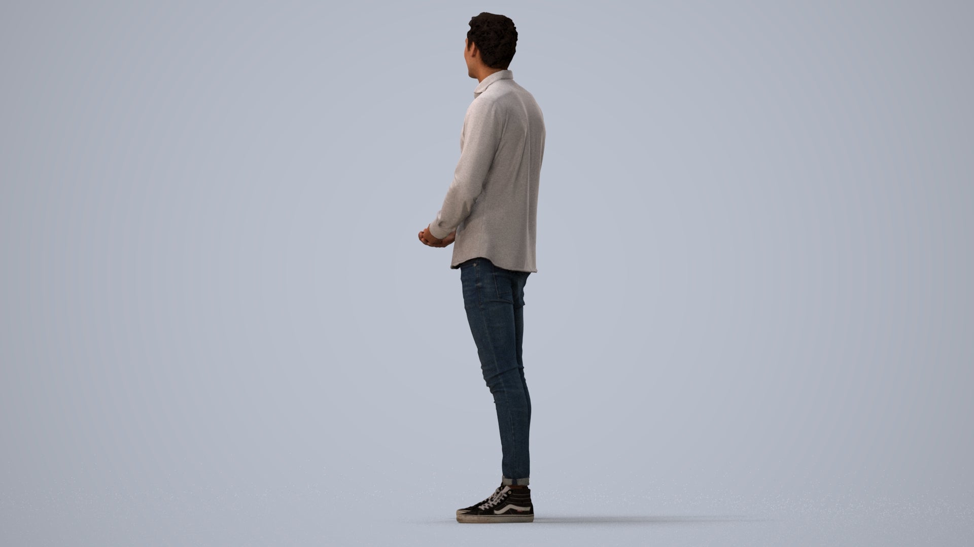 realistic 3D human man casual standing, archviz people FBX OBJ for Blender, three-quarter view render