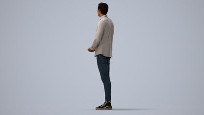 realistic 3D human man casual standing, archviz people FBX OBJ for Blender, three-quarter view render