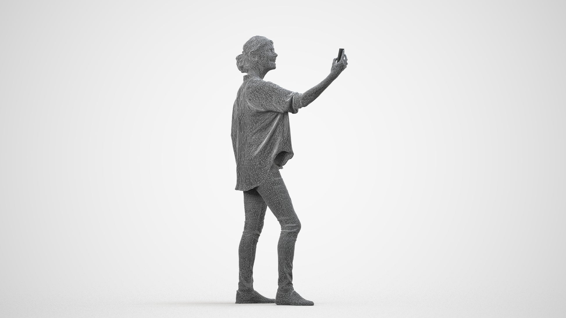 3D people model woman casual standing, scanned human for 3ds Max rendering, wireframe side view