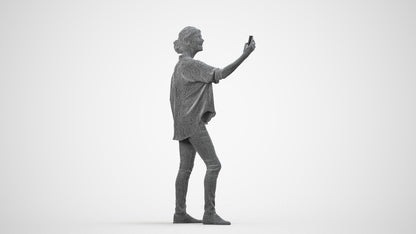 3D people model woman casual standing, scanned human for 3ds Max rendering, wireframe side view
