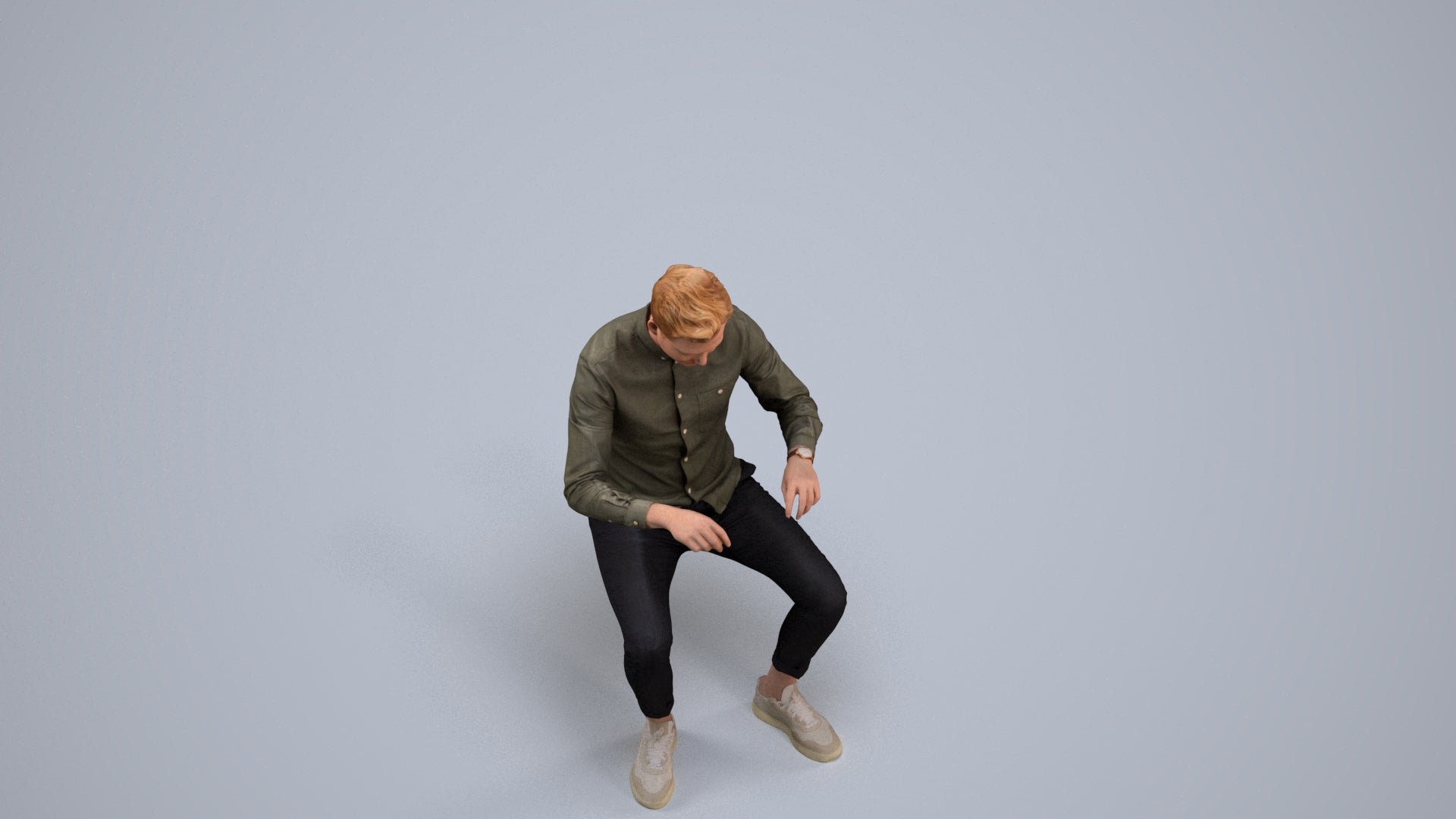 realistic 3D human man casual business, archviz people FBX OBJ for Blender, back view render