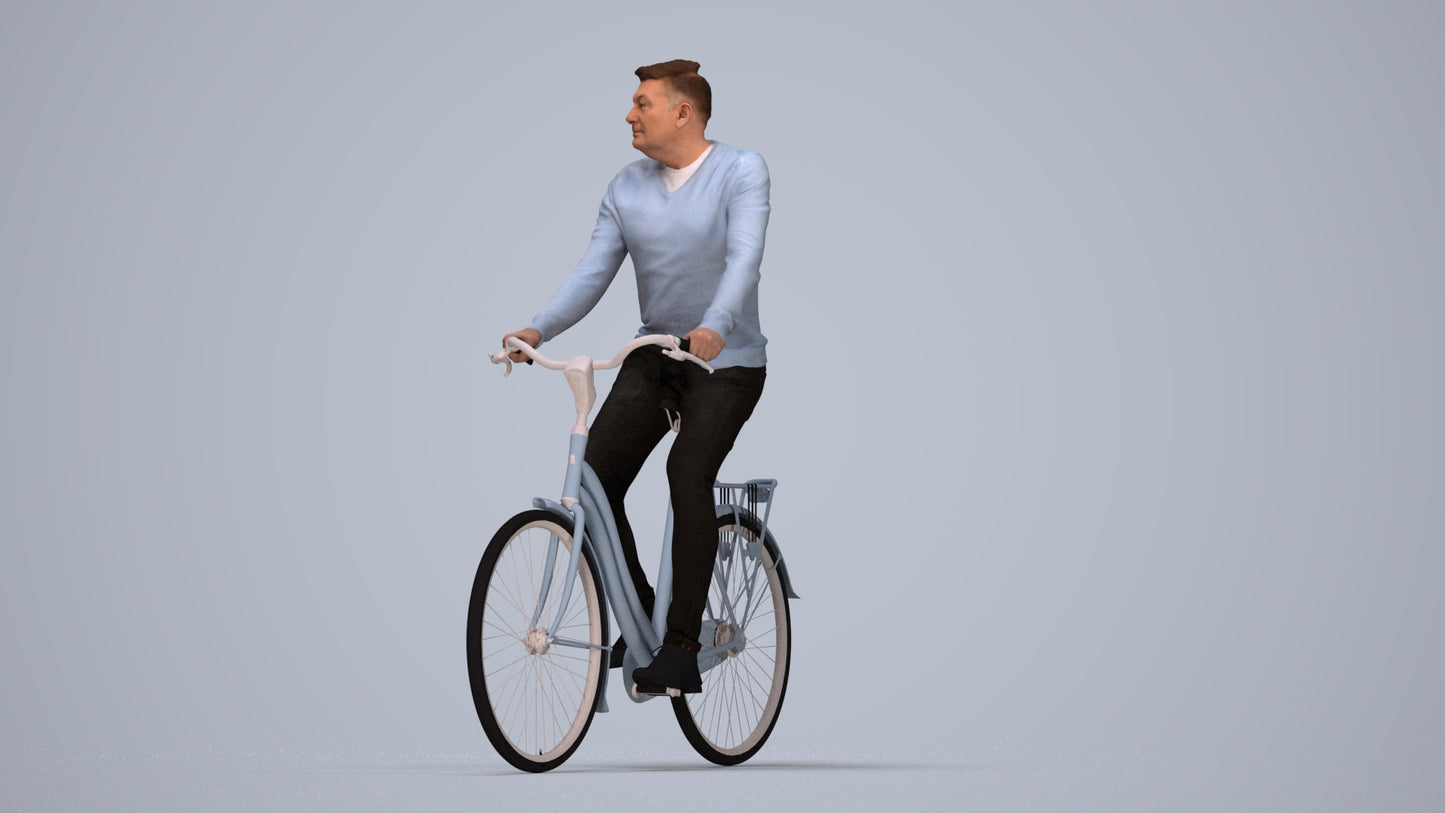 realistic 3D people man casual cycling, render-ready for V-Ray and Corona, FBX OBJ, top-down view render