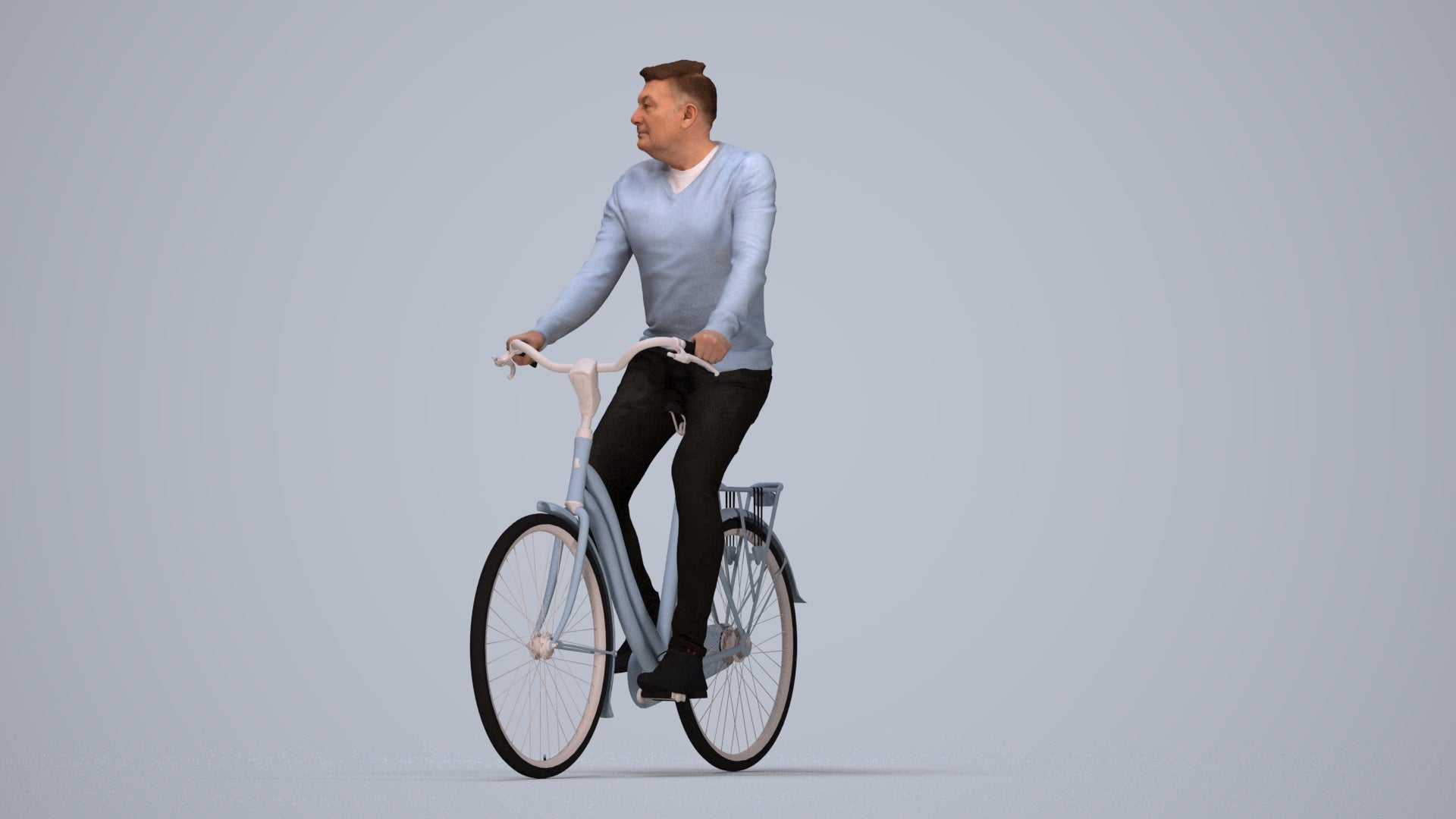 realistic 3D people man casual cycling, render-ready for V-Ray and Corona, FBX OBJ, top-down view render