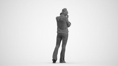 realistic 3D woman casual walking, scanned archviz people for Blender and 3ds Max, wireframe front view