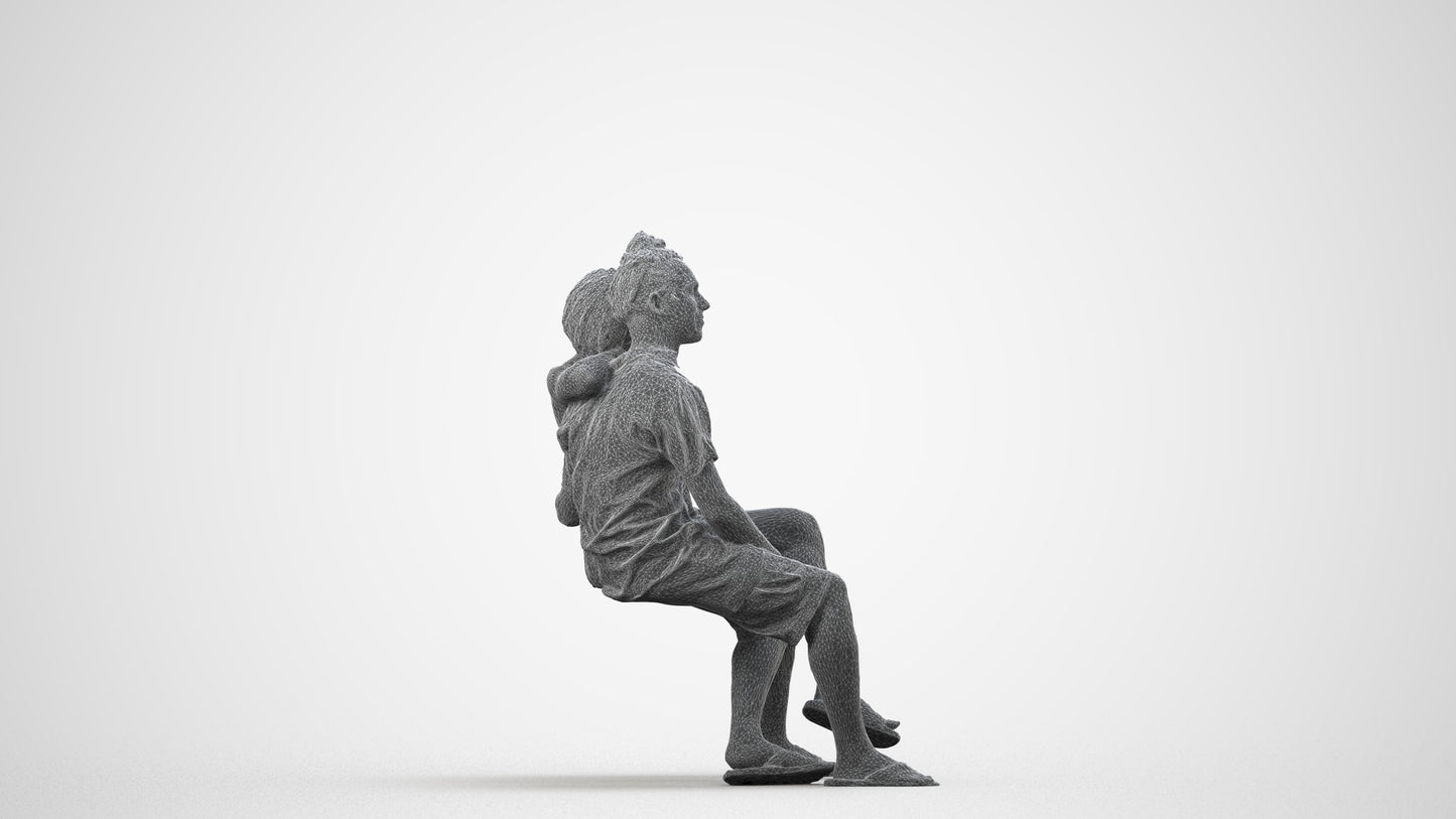 scanned 3D woman sitting, photogrammetry people for Enscape and V-Ray, wireframe side view