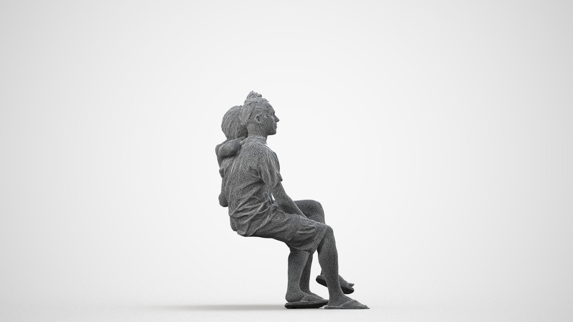 scanned 3D woman sitting, photogrammetry people for Enscape and V-Ray, wireframe side view