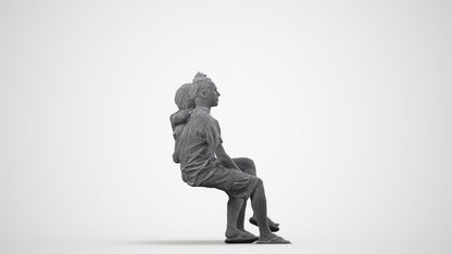 scanned 3D woman sitting, photogrammetry people for Enscape and V-Ray, wireframe side view