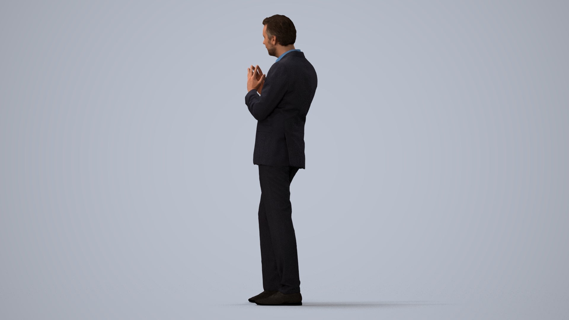 realistic 3D human man business, archviz people FBX OBJ for Blender, three-quarter view render