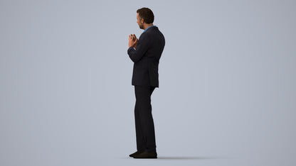 realistic 3D human man business, archviz people FBX OBJ for Blender, three-quarter view render