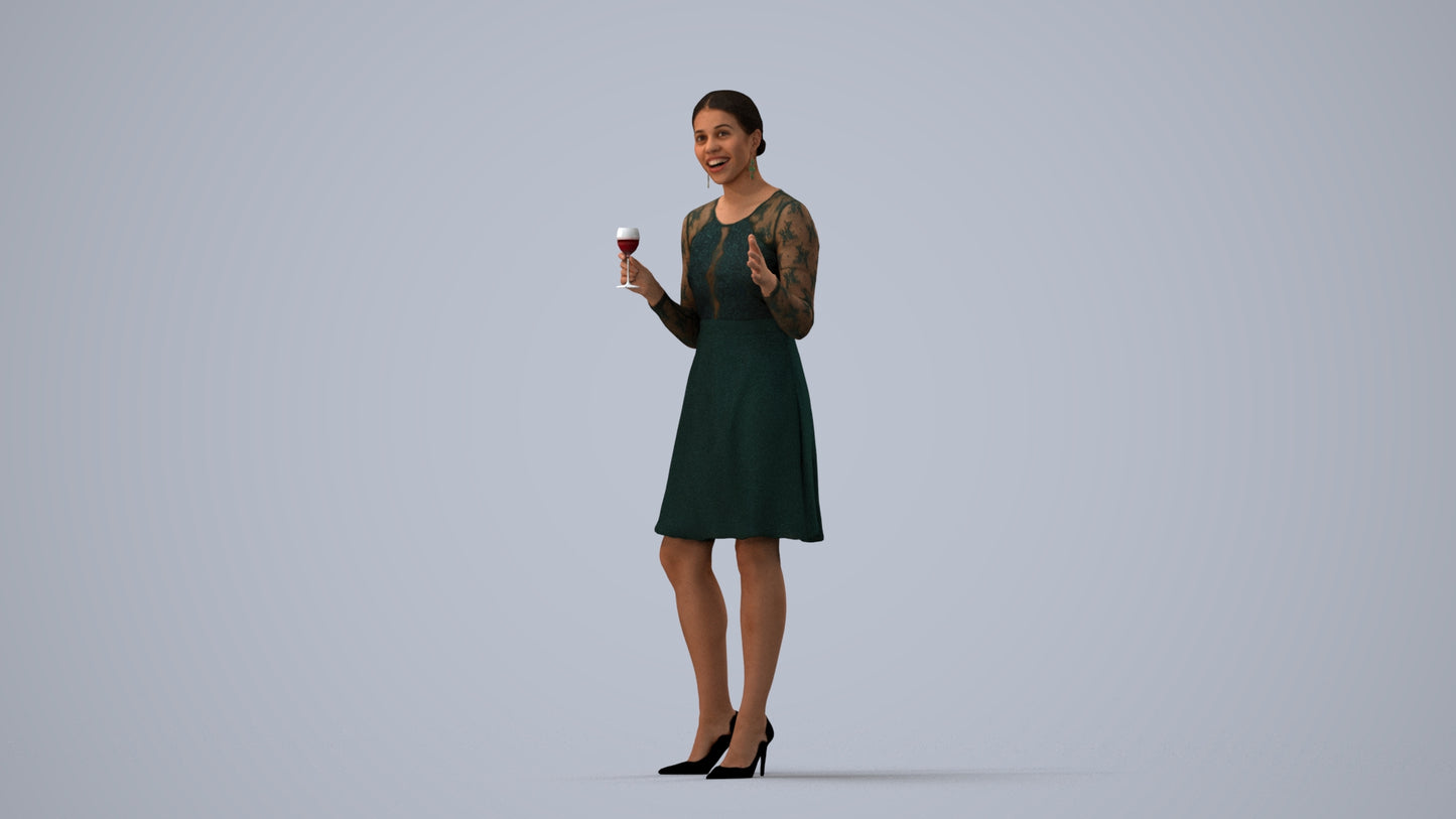 3D scanned woman business formal, photorealistic archviz people for Enscape and SketchUp, three-quarter view render