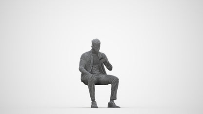 photogrammetry 3D man business sitting, realistic human model archviz FBX, wireframe back view