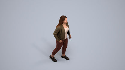 3D scanned woman walking casual, photorealistic archviz people for Enscape and SketchUp, back view render