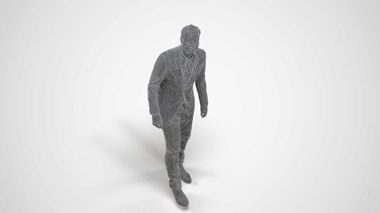 realistic 3D people man business, render-ready for V-Ray and Corona, FBX OBJ, wireframe three-quarter view