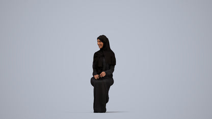 realistic 3D human woman sitting, archviz people FBX OBJ for Blender, top-down view render