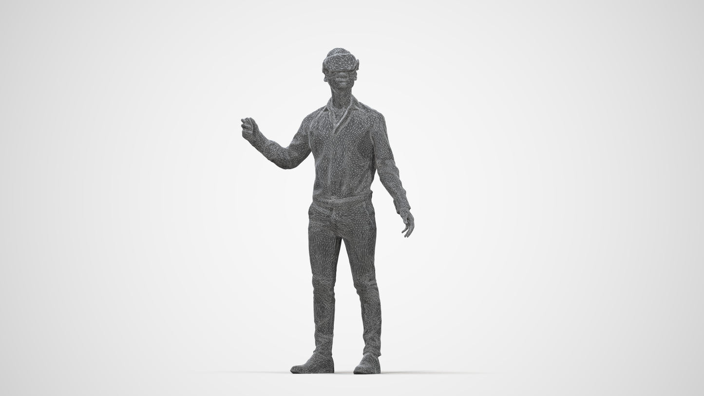 photogrammetry 3D man business standing, realistic human model archviz FBX, wireframe back view