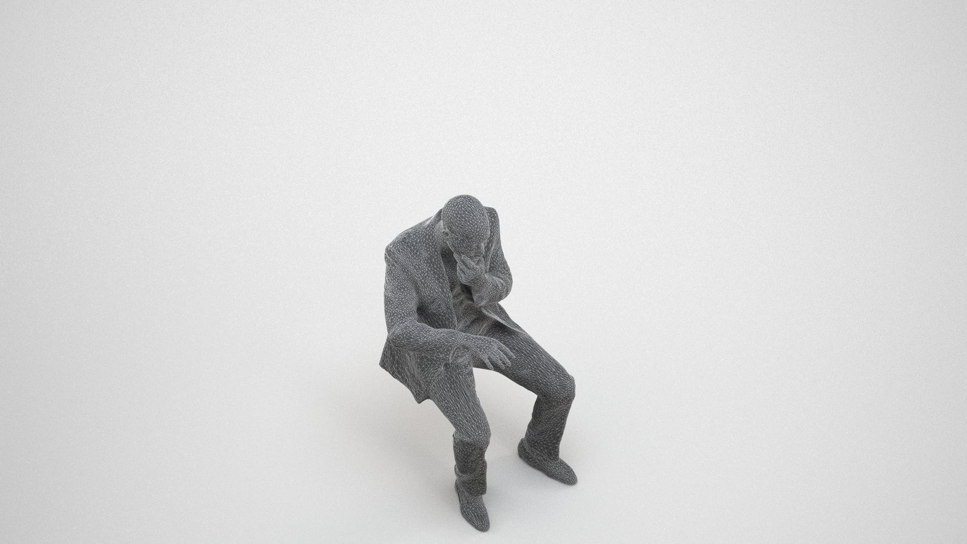 3D people model man business, scanned human for 3ds Max rendering, wireframe three-quarter view