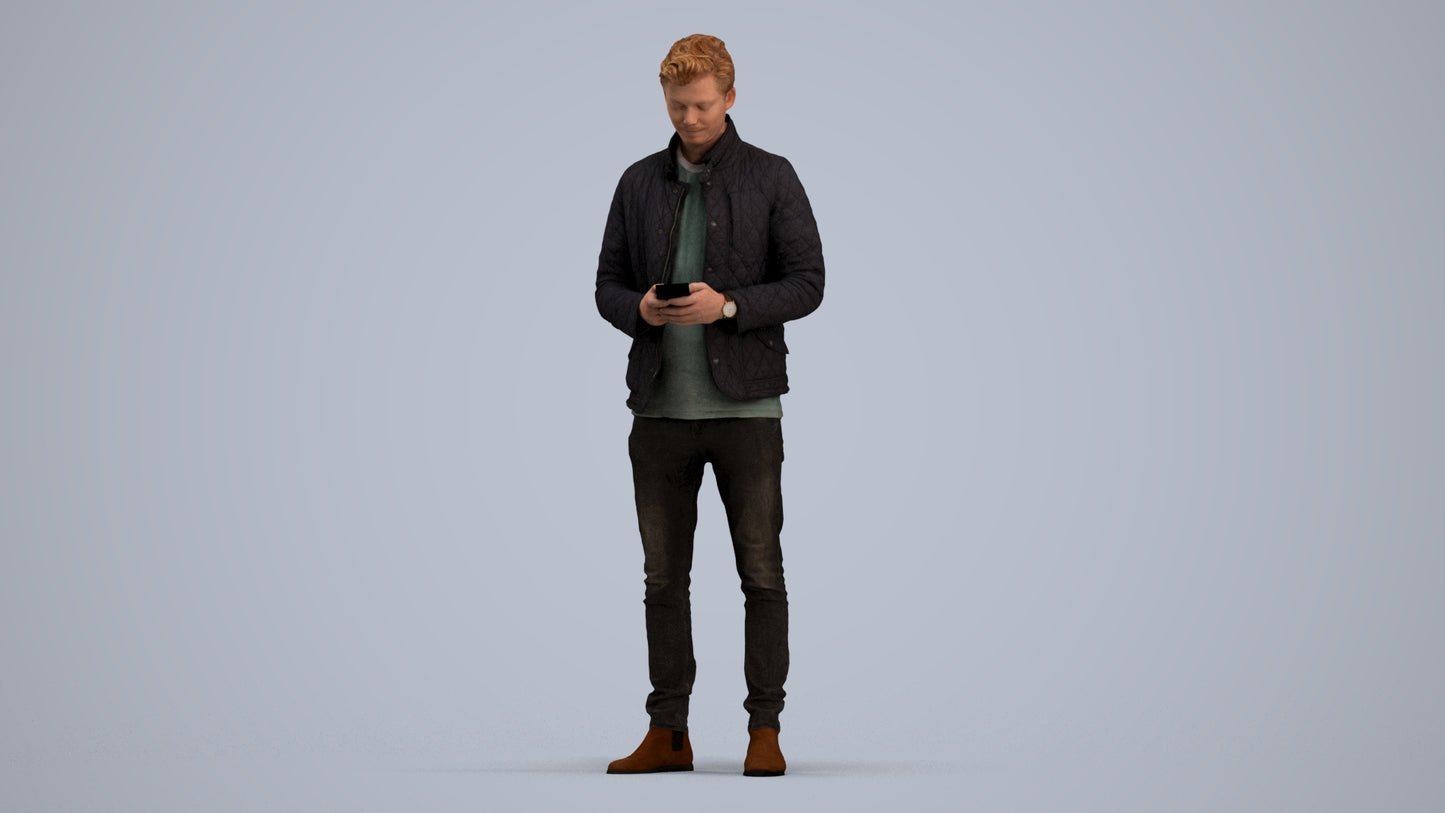 realistic 3D people man casual standing, render-ready for V-Ray and Corona, FBX OBJ, standing pose render