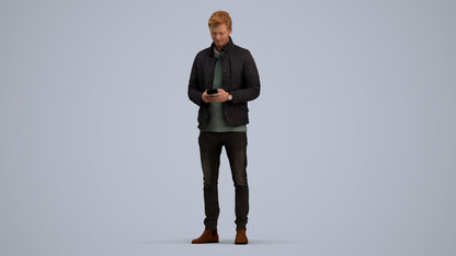 realistic 3D people man casual standing, render-ready for V-Ray and Corona, FBX OBJ, standing pose render