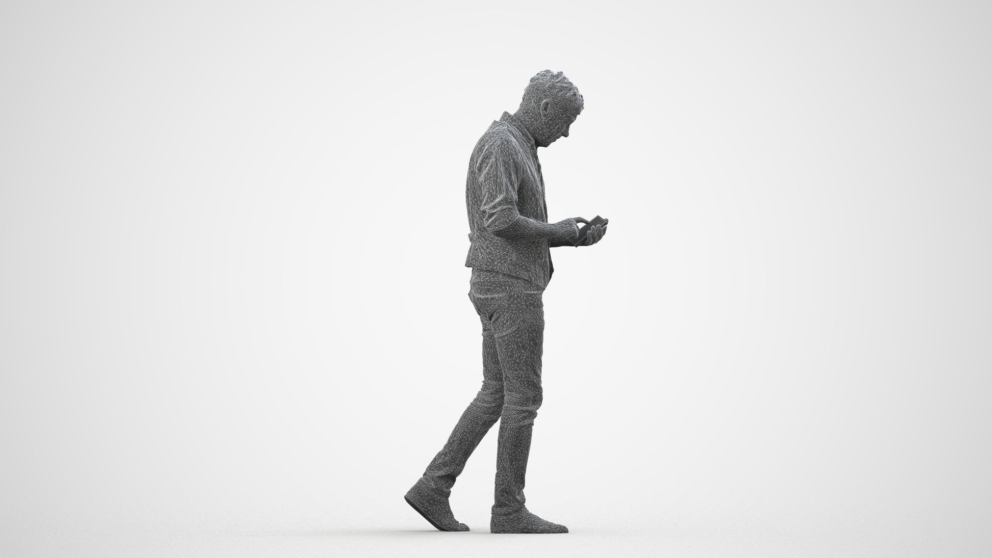 scanned 3D man casual walking, photogrammetry people for Enscape and V-Ray, wireframe side view
