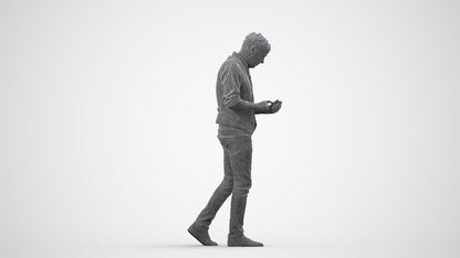 scanned 3D man casual walking, photogrammetry people for Enscape and V-Ray, wireframe side view