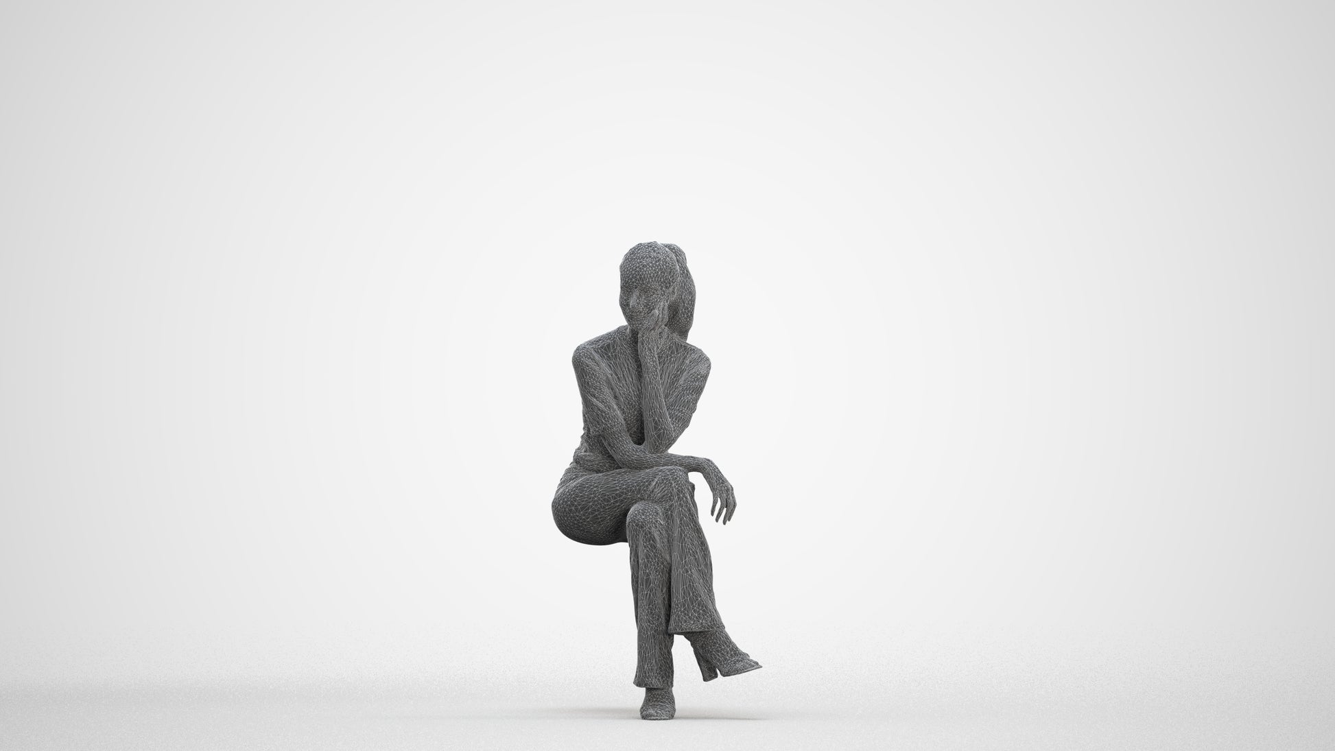 3D people model woman casual sitting, scanned human for 3ds Max rendering, three-quarter front view render