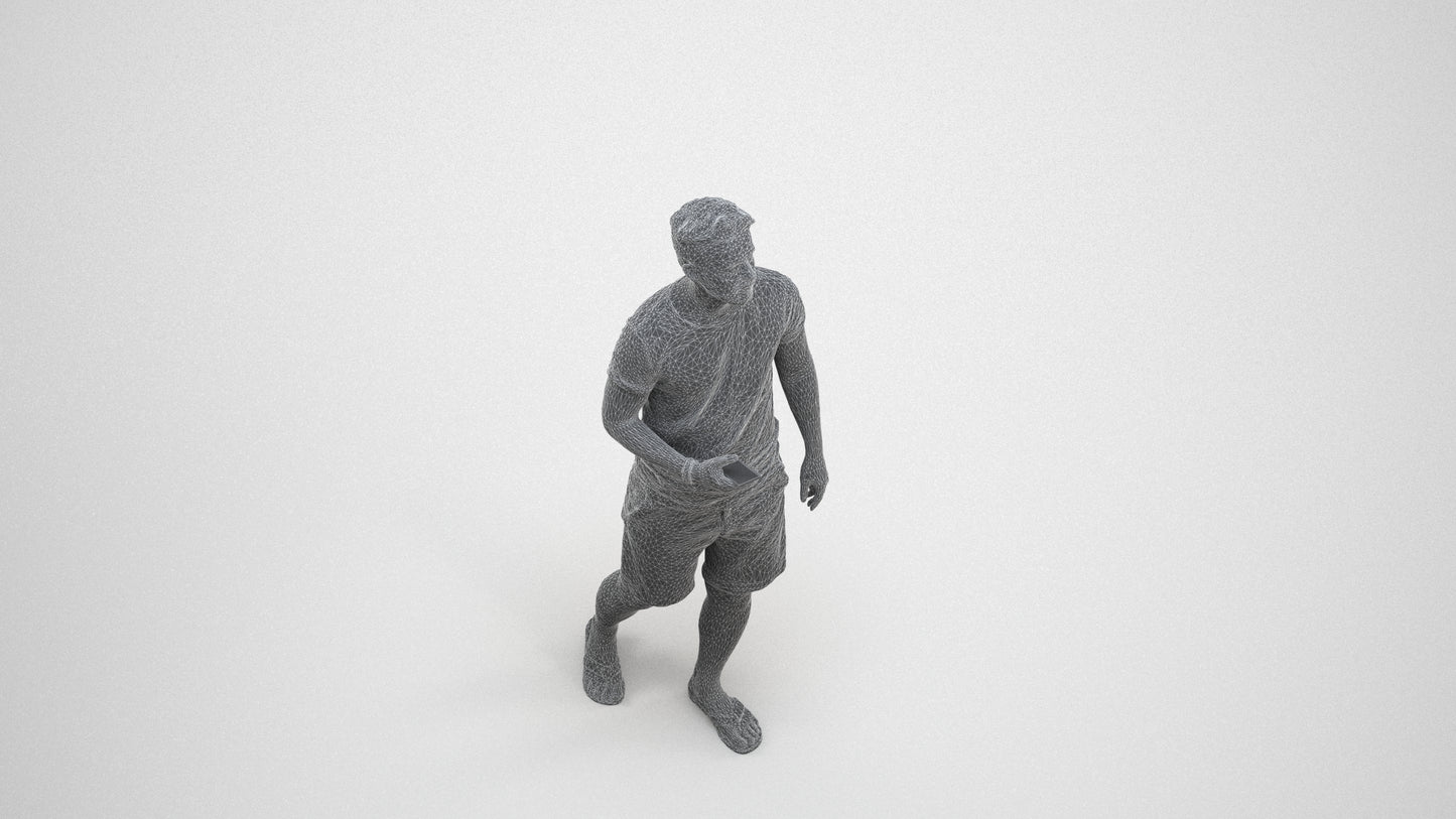 3D scanned man walking, photorealistic archviz people for Enscape and SketchUp, wireframe three-quarter view