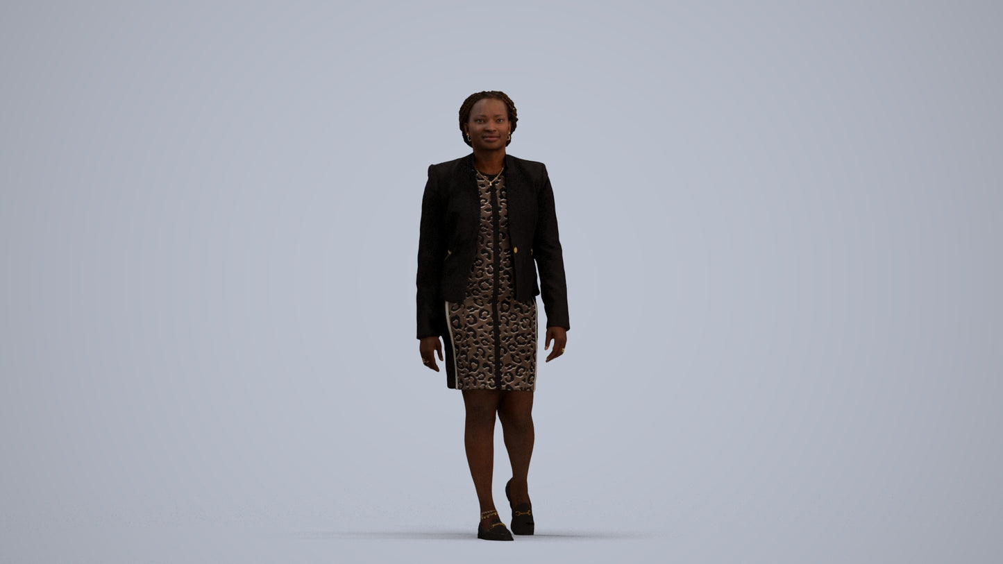 realistic 3D human woman business walking, archviz people FBX OBJ for Blender, standing pose render